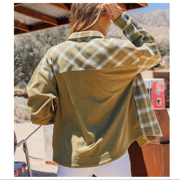 23 Boho Plaid Color Block Twofer Corduroy Shirt Jacket - Picture 3 of 6